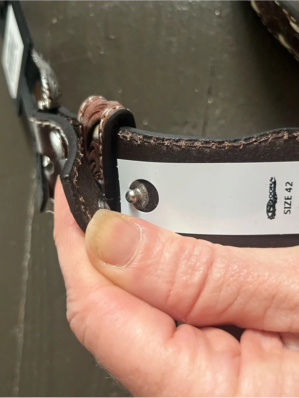 Nocona Dark Brown Tooled Leather Belt with Cream Inlay